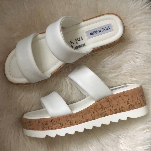 Steve Madden Defuse Leather Wedge Slide Sandals - Picture 2 of 8